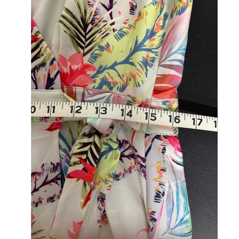 💥🏷️Bollie High Low Maxi Dress L White Tropical Floral Faux Wrap Boho Resort - Picture 7 of 11